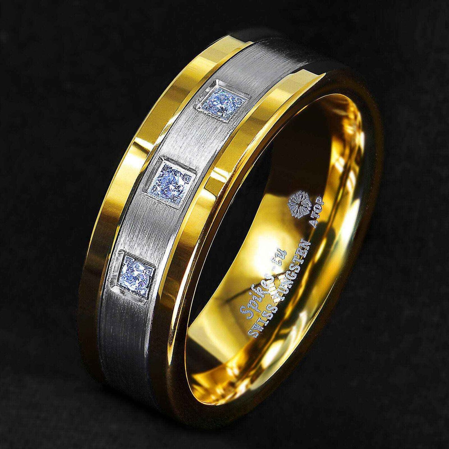 Gold Silver Diamonds Tungsten Ring (8mm)