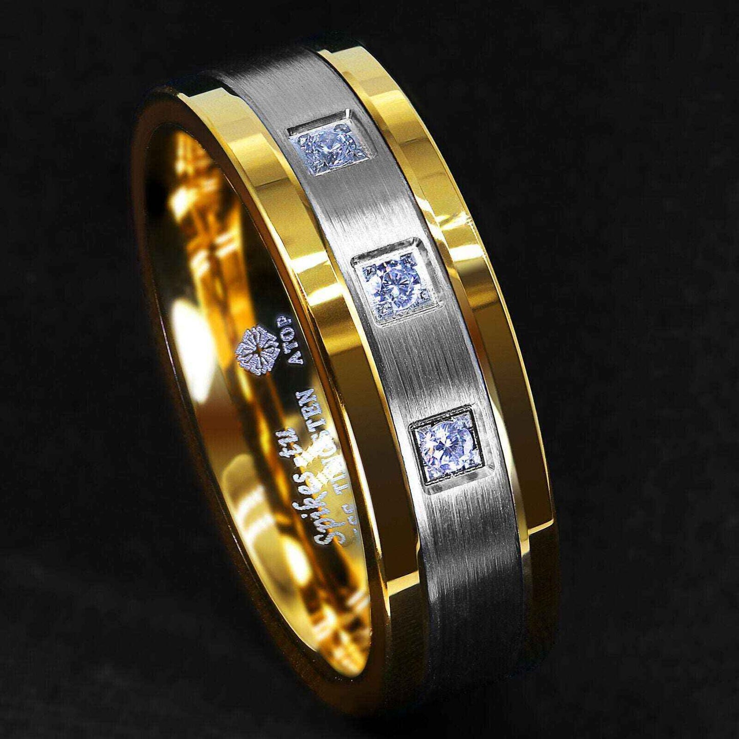 Gold Silver Diamonds Tungsten Ring (8mm)