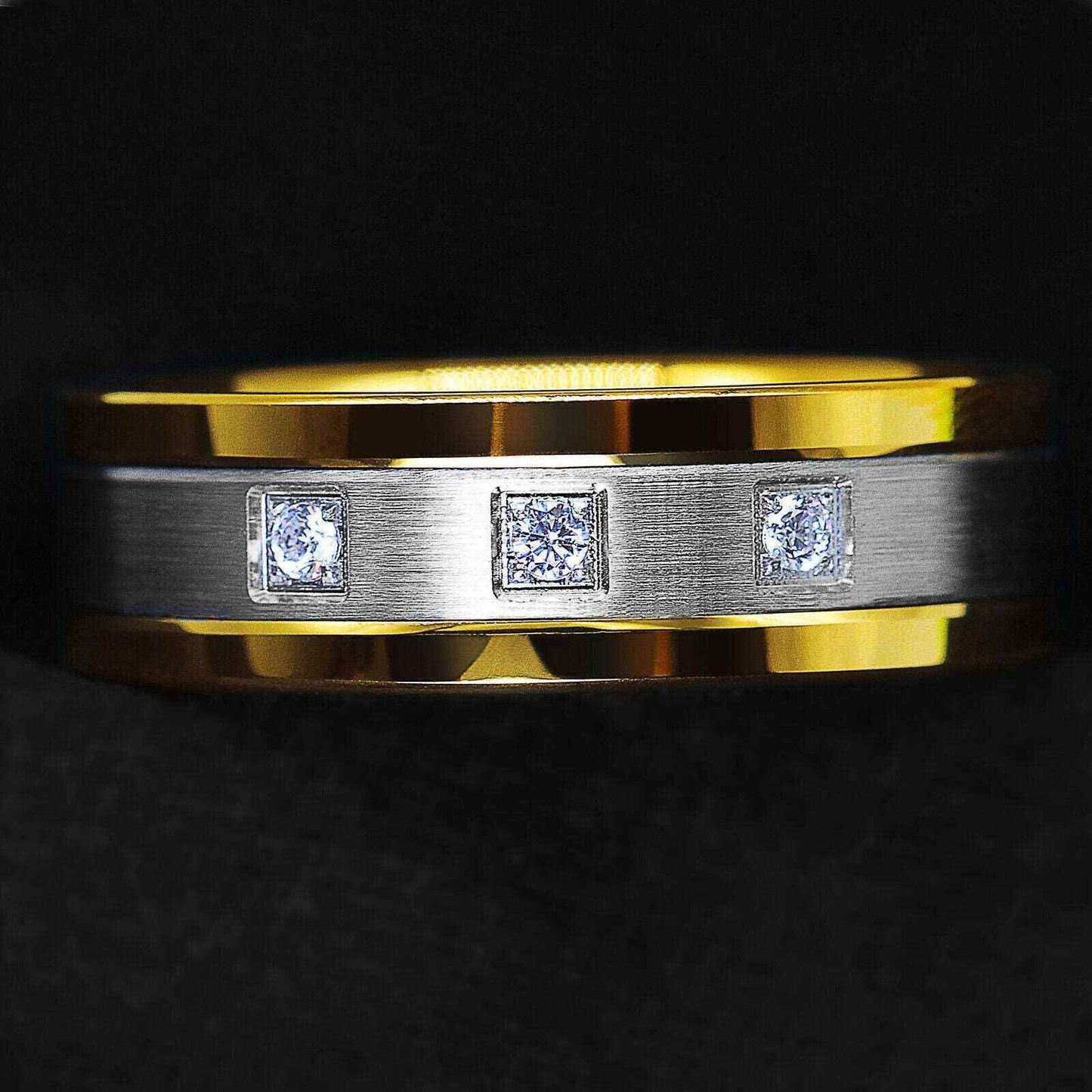 Gold Silver Diamonds Tungsten Ring (8mm)