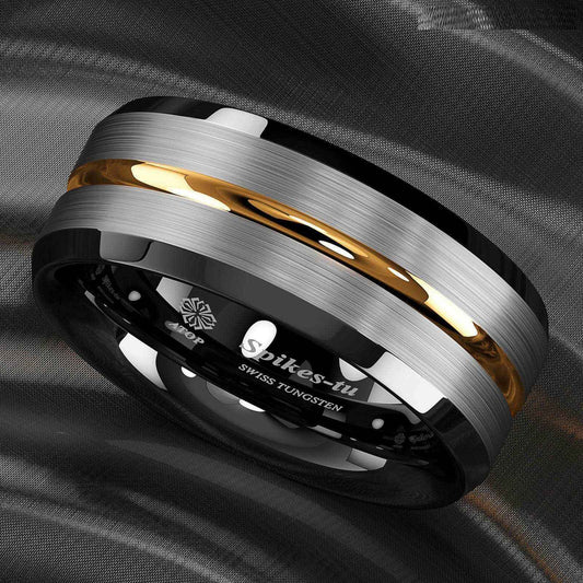 Buy Black Gold Stripe Tungsten Ring - 8mm