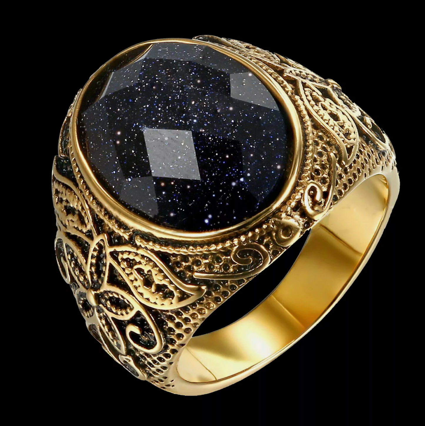 Gold and Black Stone Mens Titanium Ring
