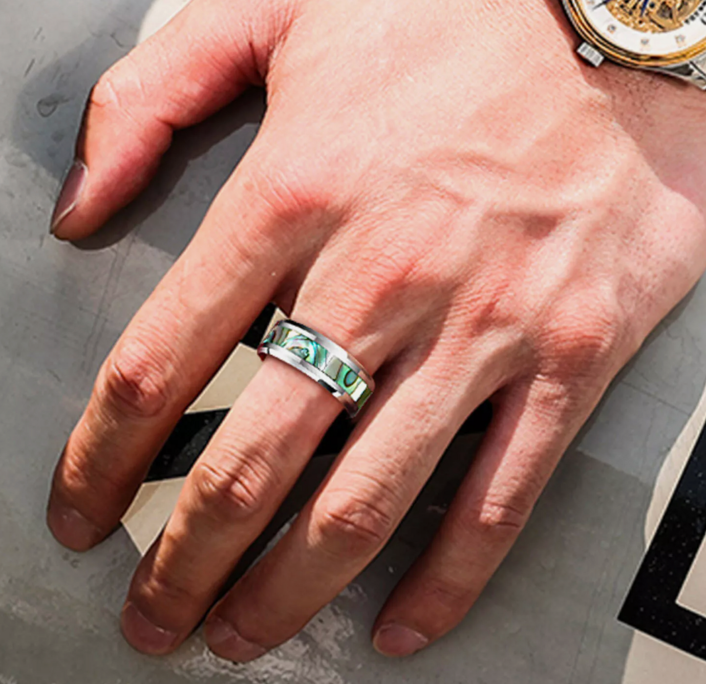 8mm Green Shell Pattern Titanium Men’s Ring