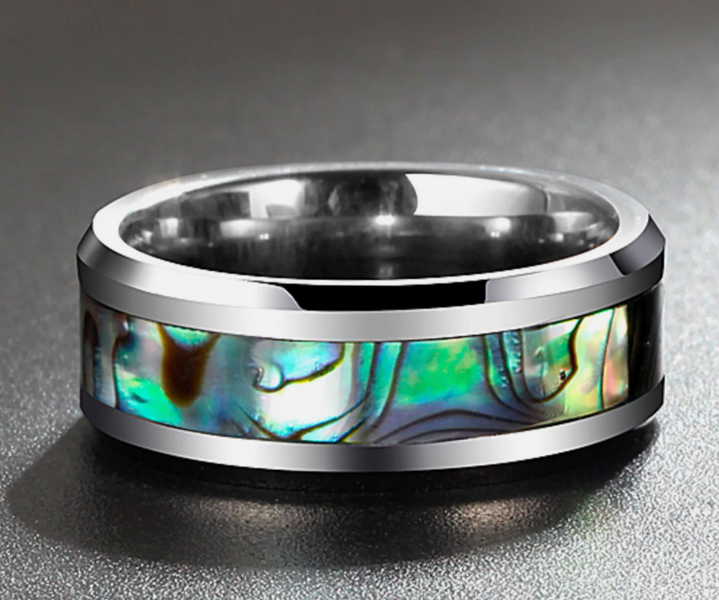 8mm Green Shell Pattern Titanium Men’s Ring