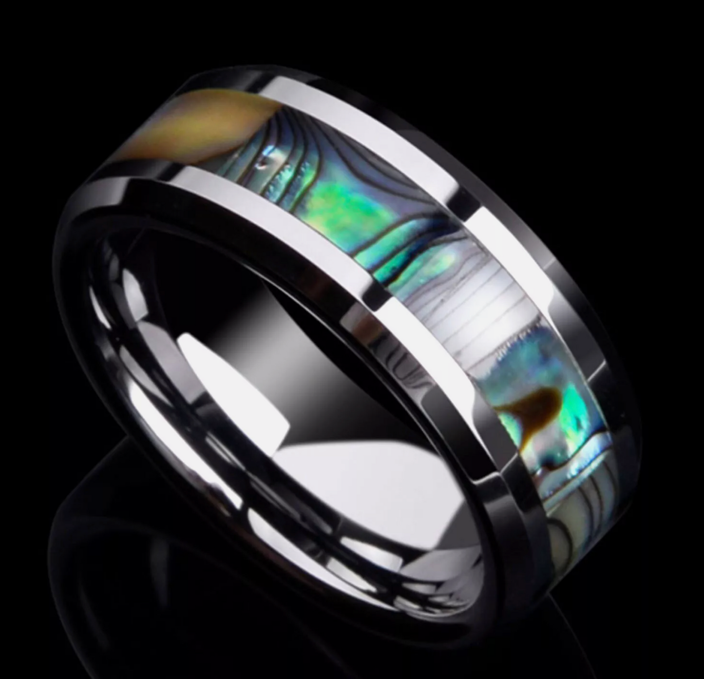 8mm Green Shell Pattern Titanium Men’s Ring
