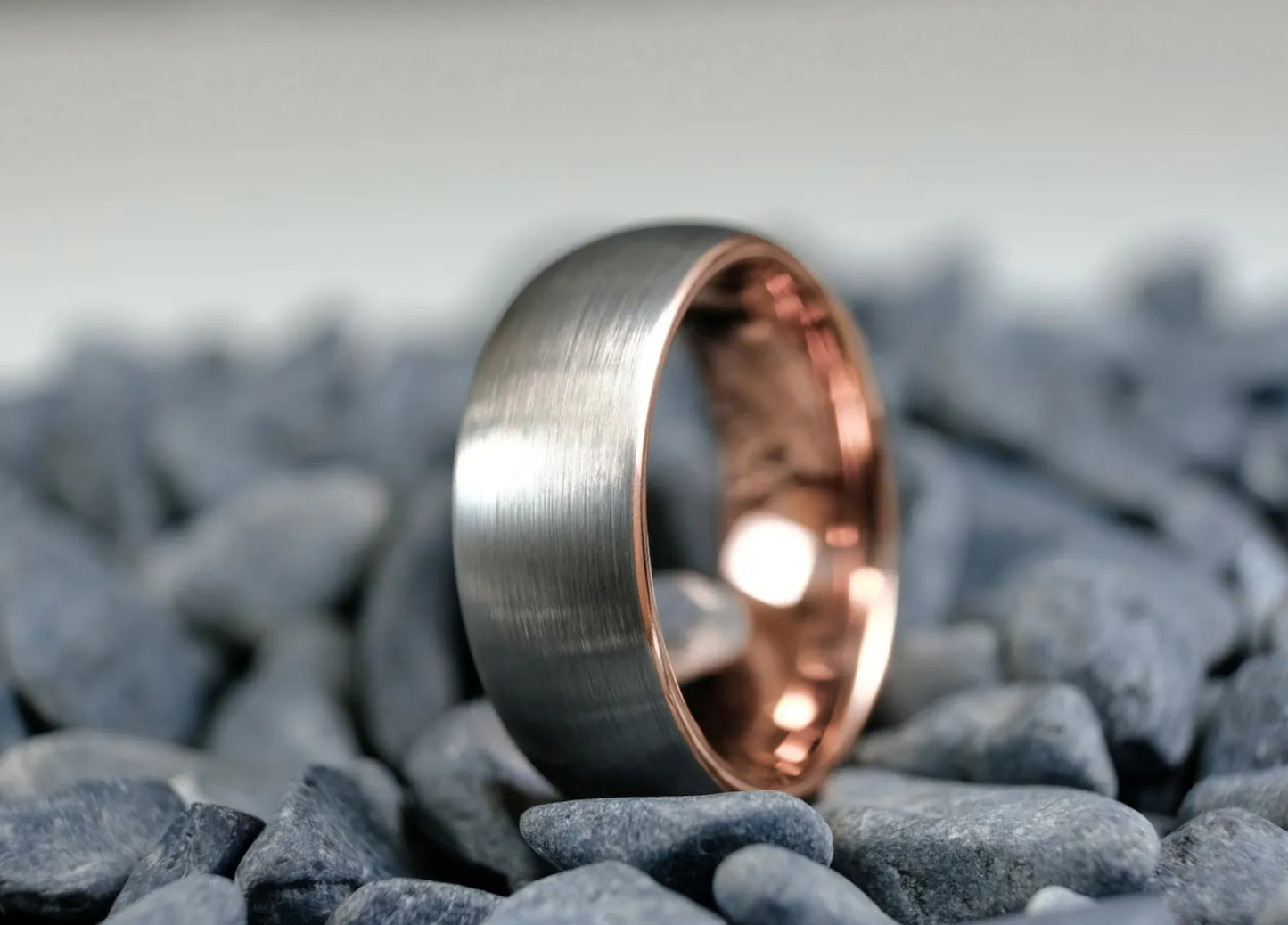 mens silver rose gold tungsten