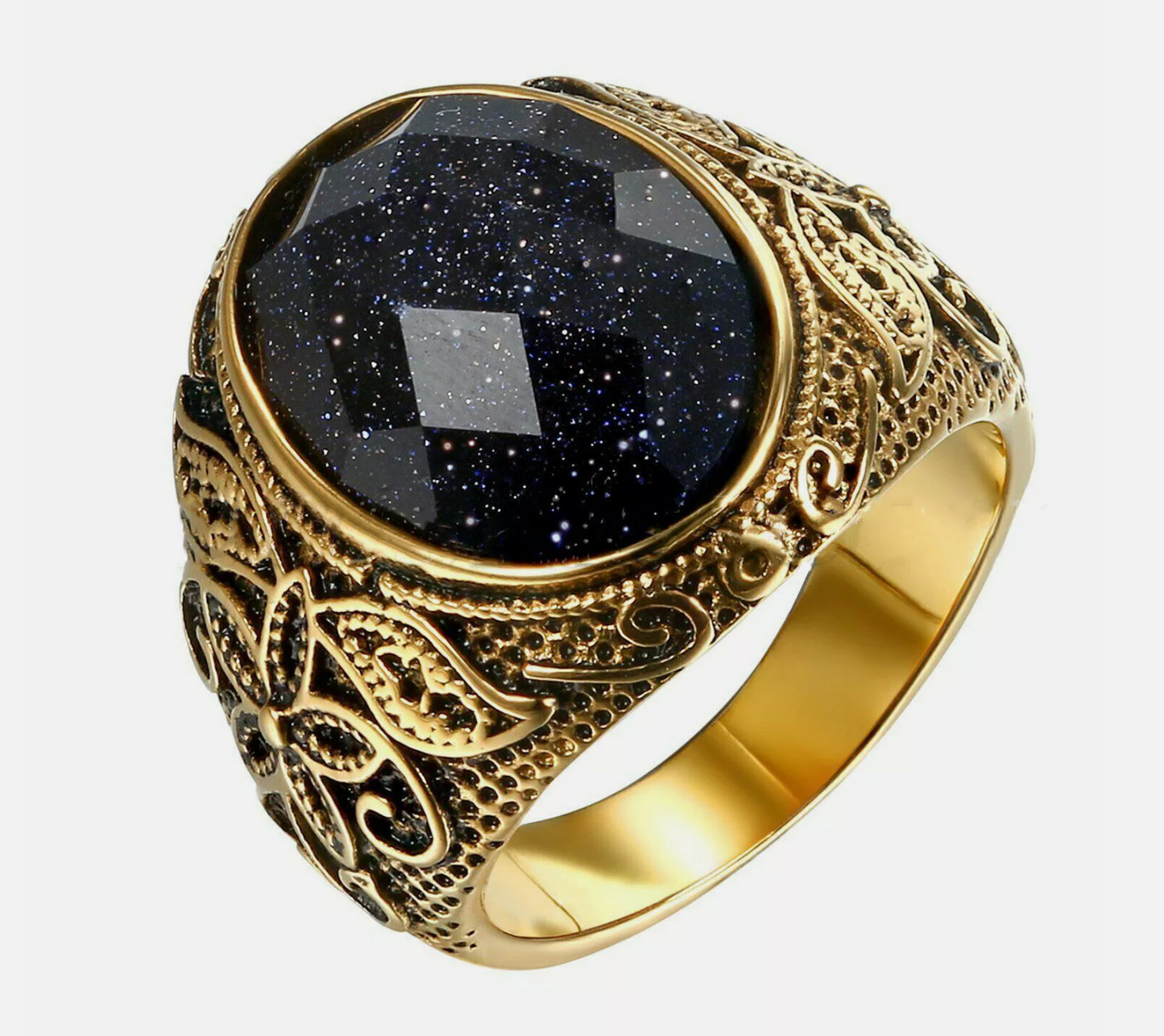 Gold and Black Stone Mens Titanium Ring