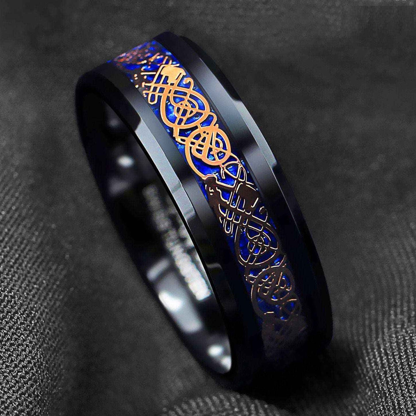 Buy 8mm Rose Gold Celtic Dragon Tungsten Ring