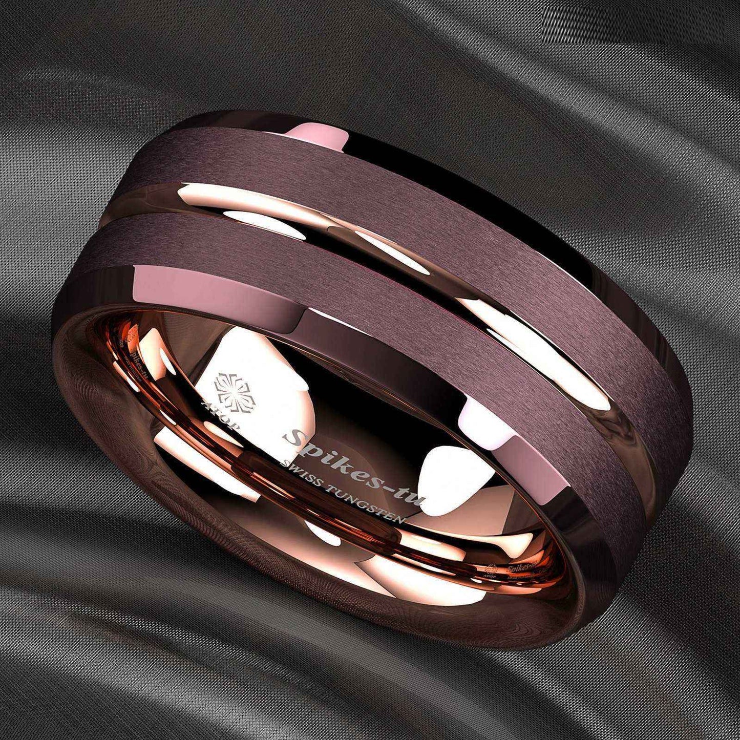 Buy Modern 8mm Rose Gold Coffee Tungsten Ring