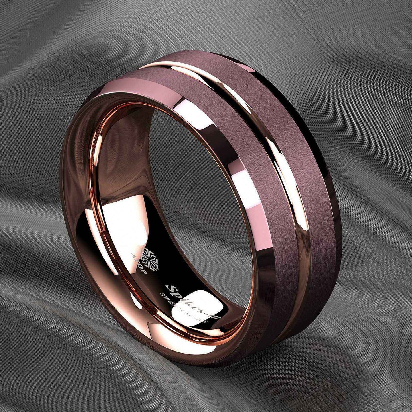 Buy Modern 8mm Rose Gold Coffee Tungsten Ring