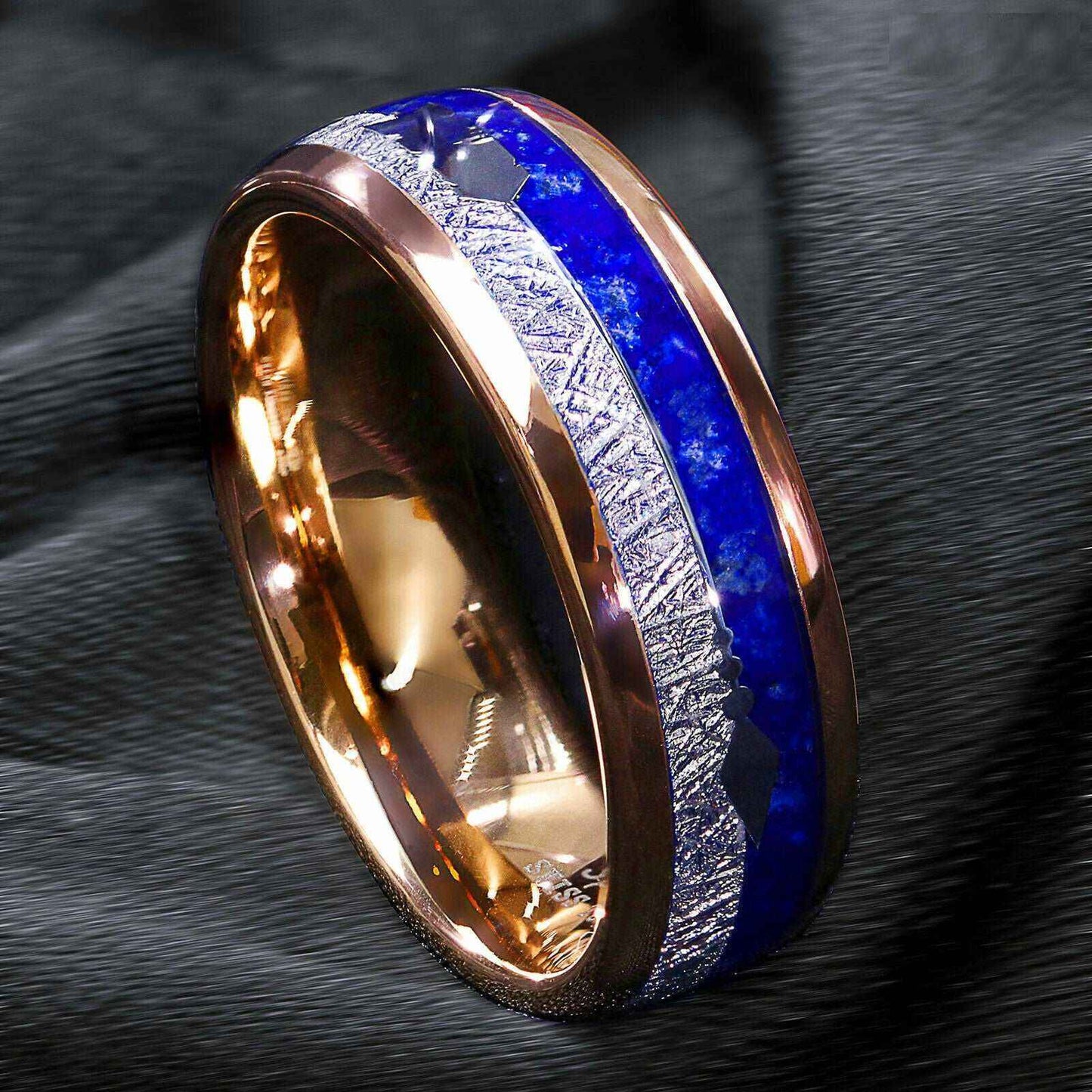Buy 8mm Rose Gold Lasurite Silver Tungsten Ring - Durable