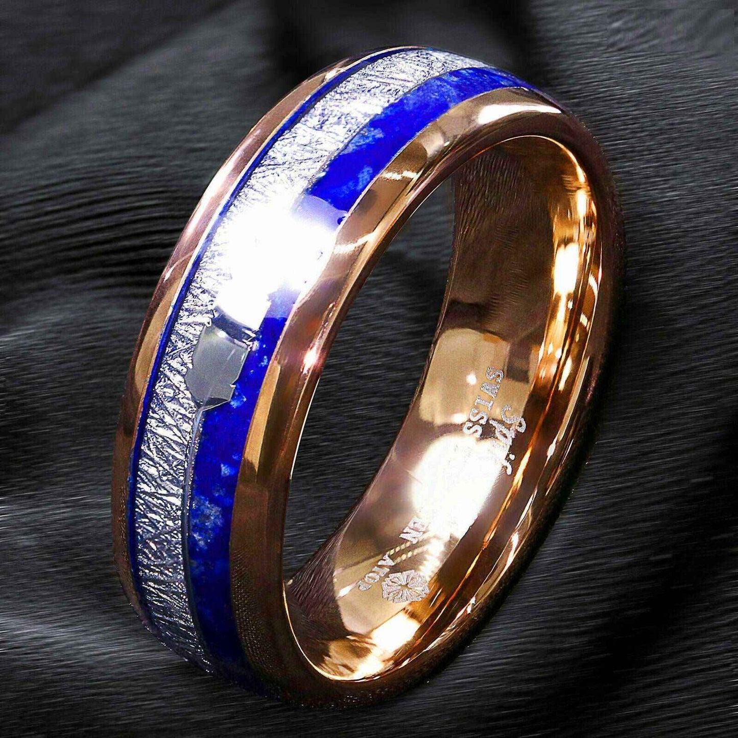 Buy 8mm Rose Gold Lasurite Silver Tungsten Ring - Durable