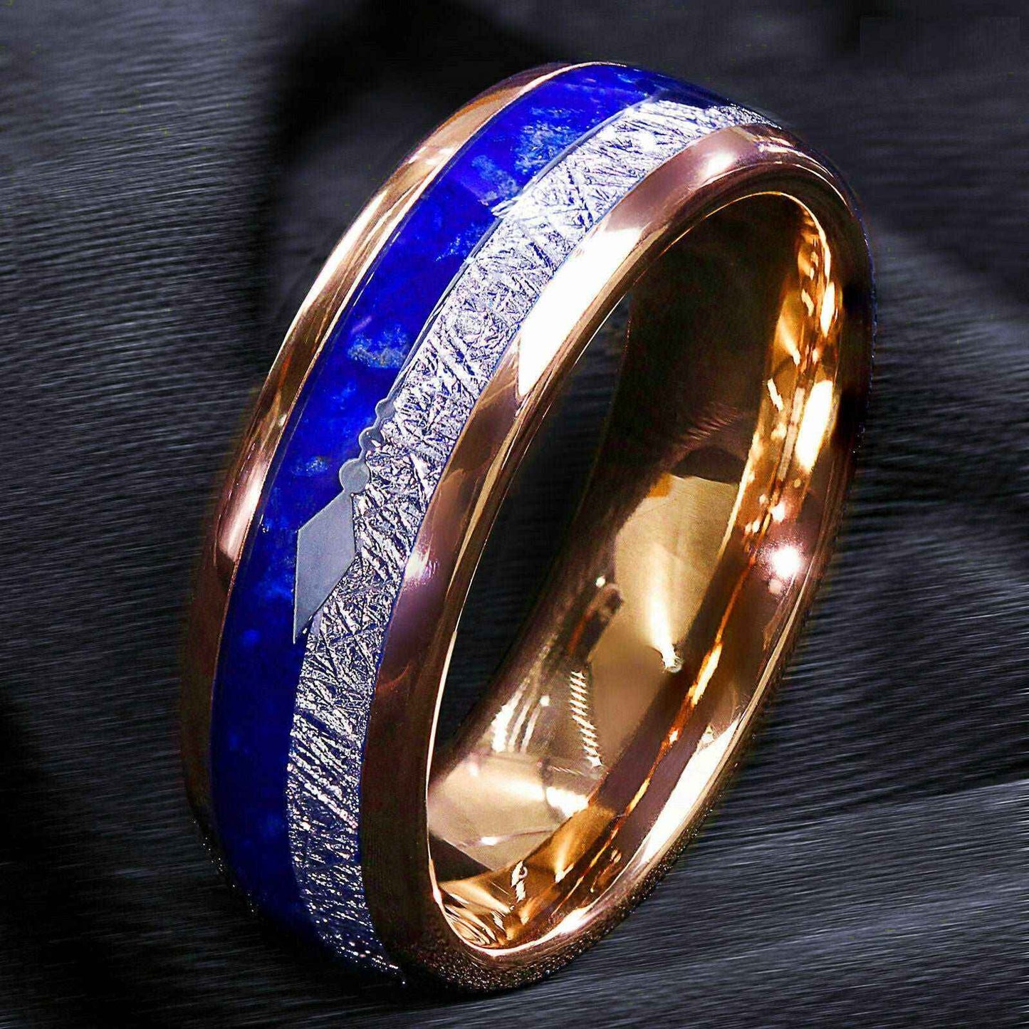 Buy 8mm Rose Gold Lasurite Silver Tungsten Ring - Durable