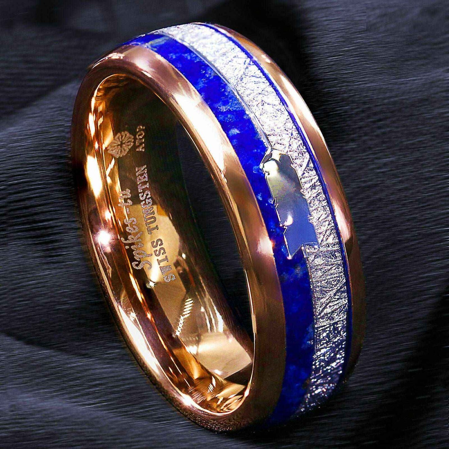 Buy 8mm Rose Gold Lasurite Silver Tungsten Ring - Durable