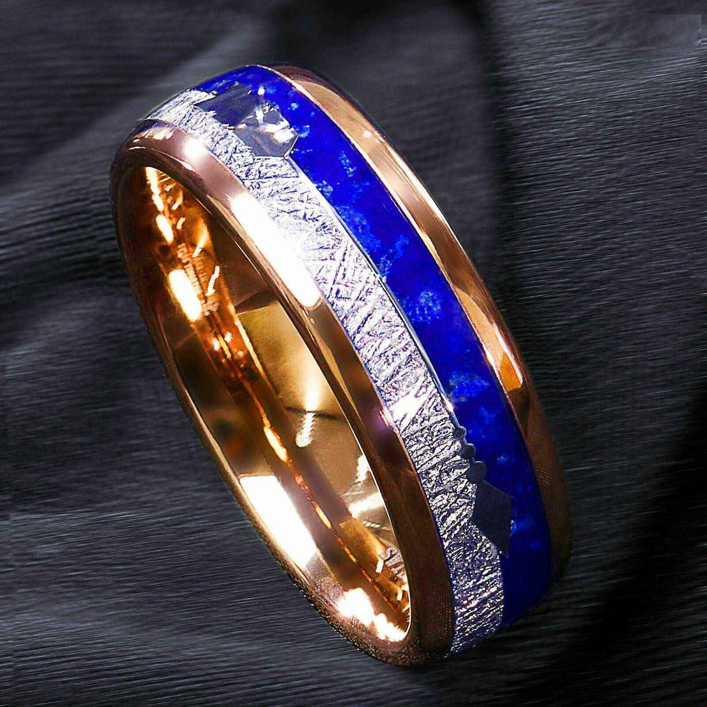 Buy 8mm Rose Gold Lasurite Silver Tungsten Ring - Durable