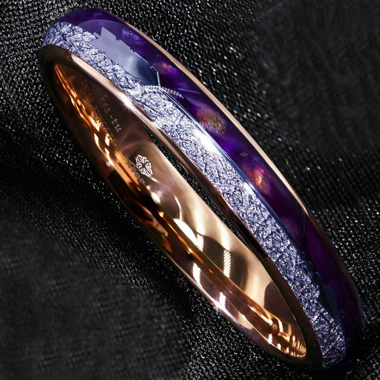 Buy 6mm Rose Gold Purple Agate Stylish Tungsten Ring