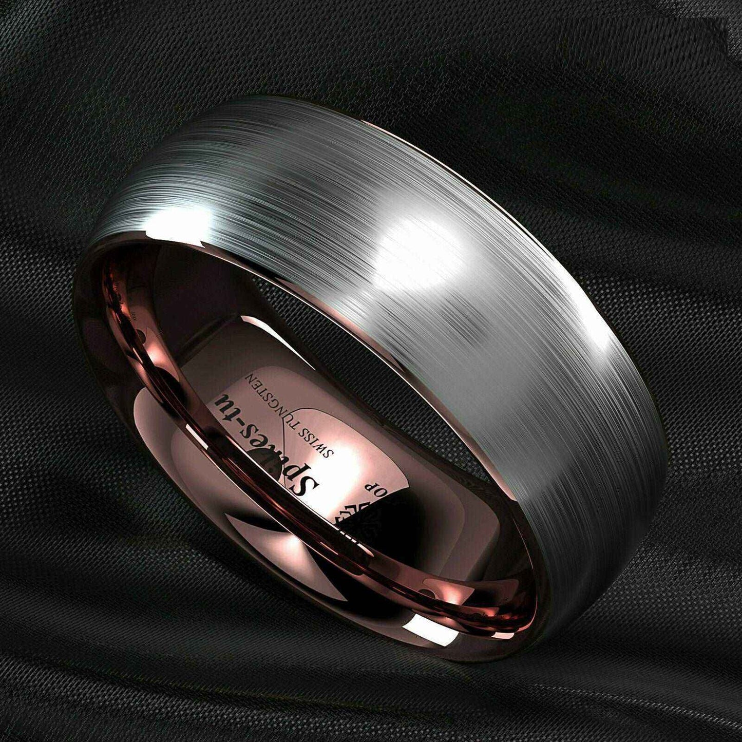 Buy Brushed Silver Tungsten Ring (8mm) with Rose Gold Accents