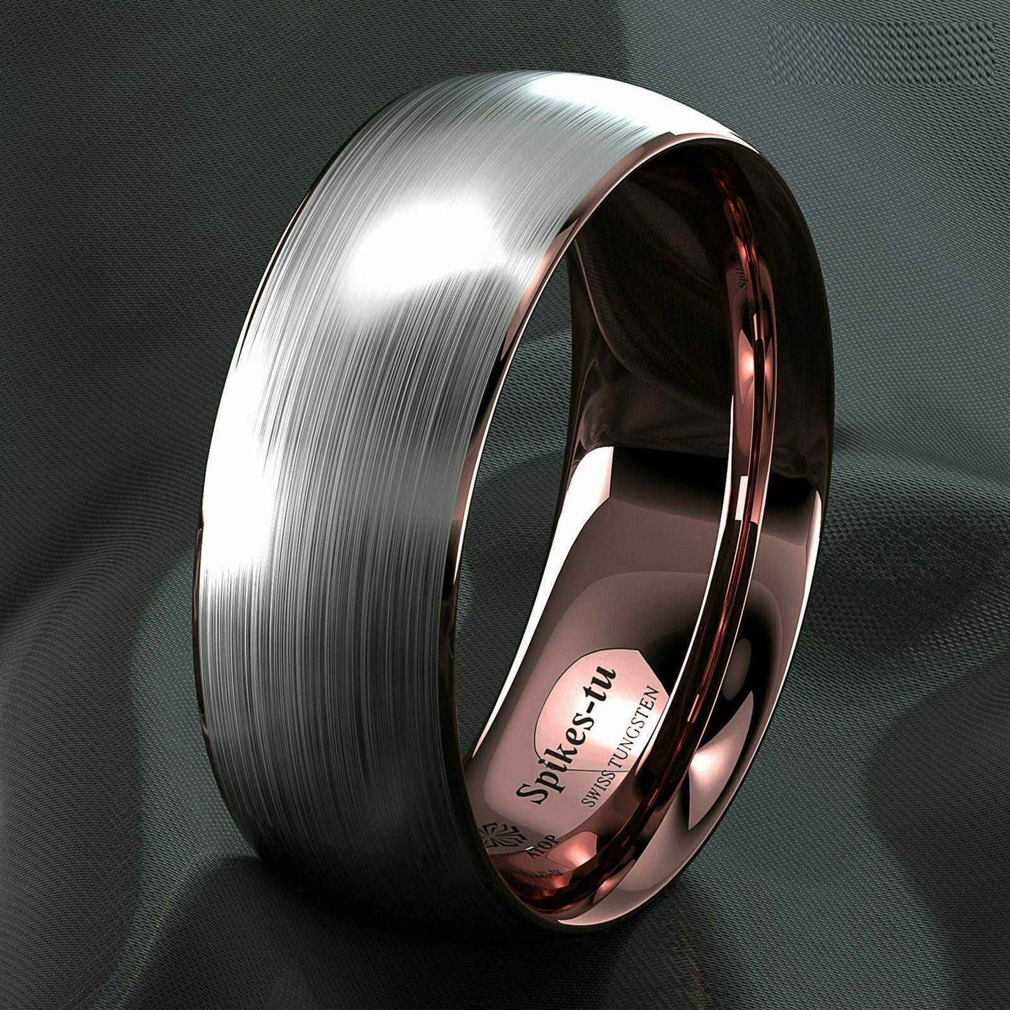 Buy Brushed Silver Tungsten Ring (8mm) with Rose Gold Accents