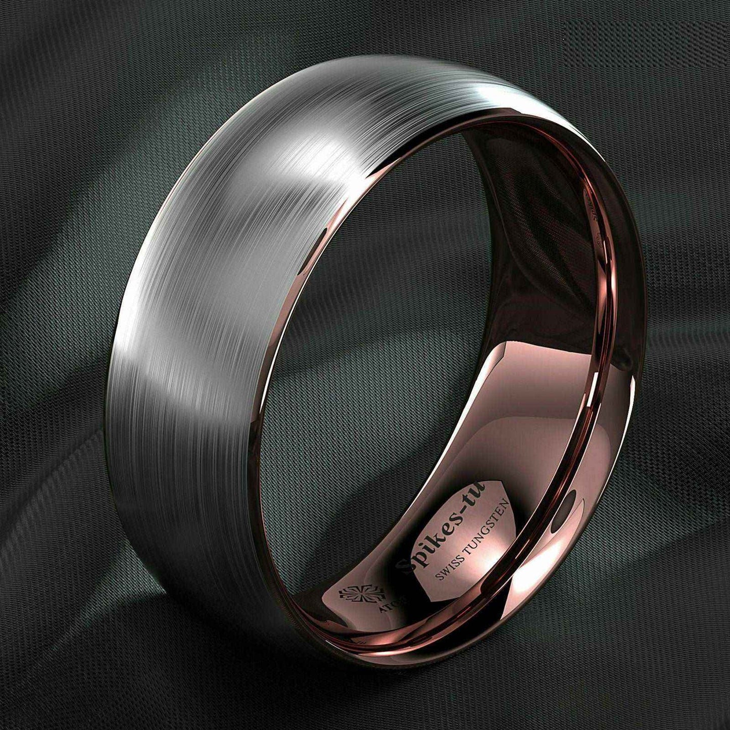 Buy Brushed Silver Tungsten Ring (8mm) with Rose Gold Accents