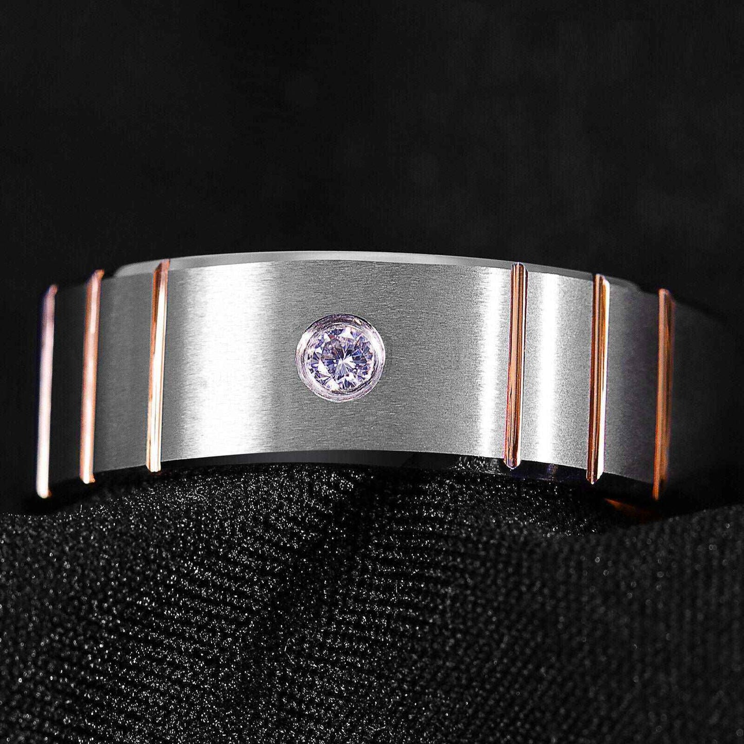 Buy 8mm Rose Gold Silver Diamond Tungsten Ring