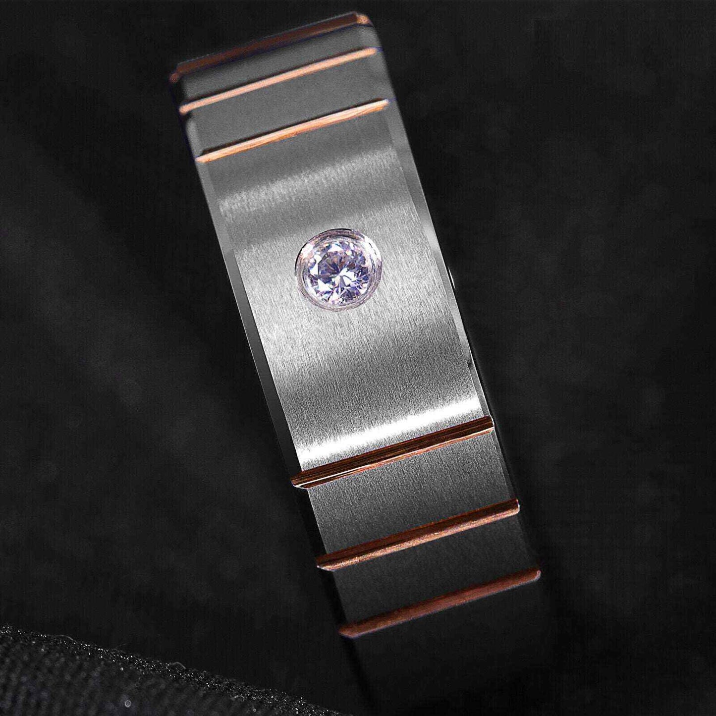 Buy 8mm Rose Gold Silver Diamond Tungsten Ring