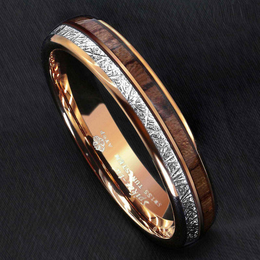 Rose Gold Silver Koa Tungsten Ring (6mm)