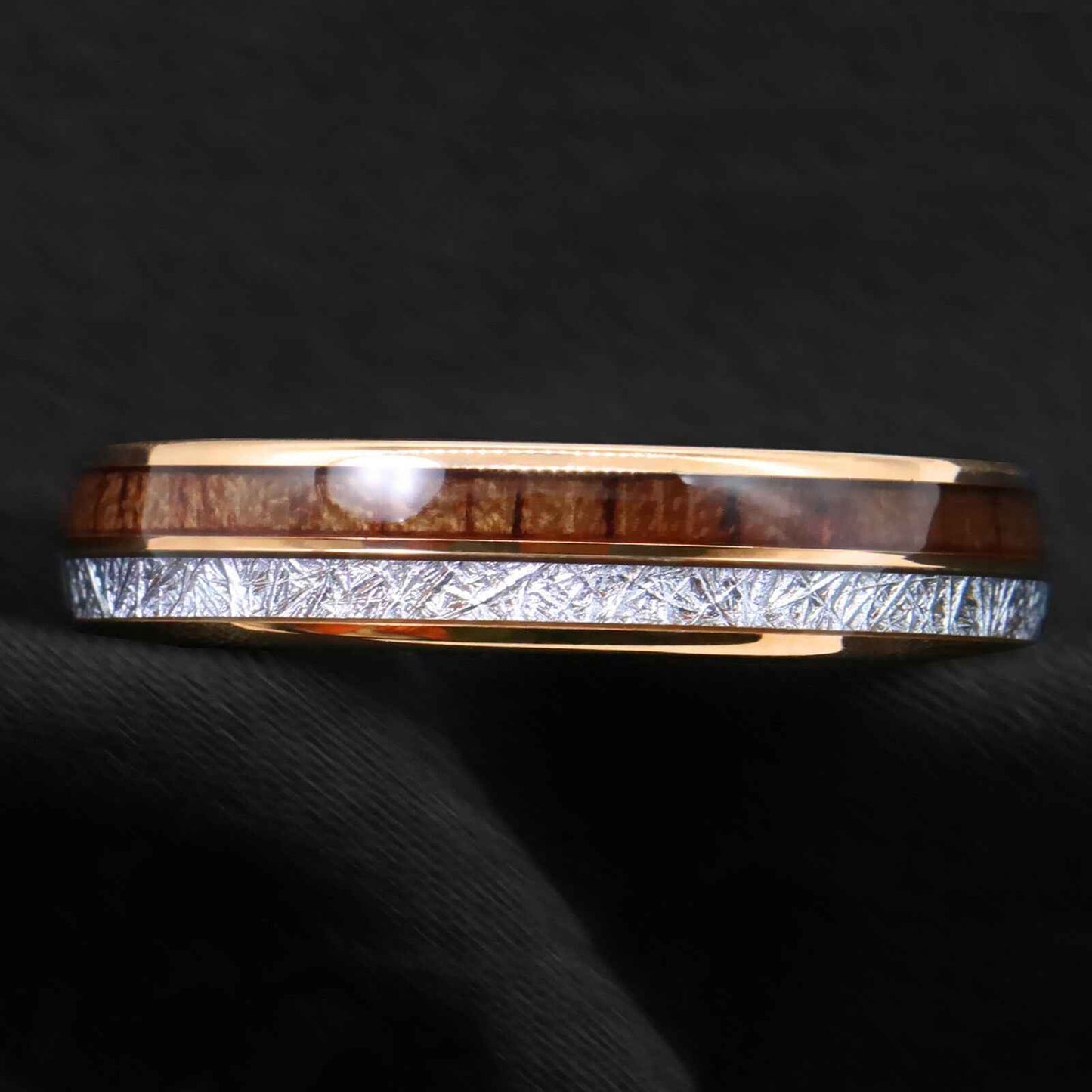 Rose Gold Silver Koa Tungsten Ring (6mm)