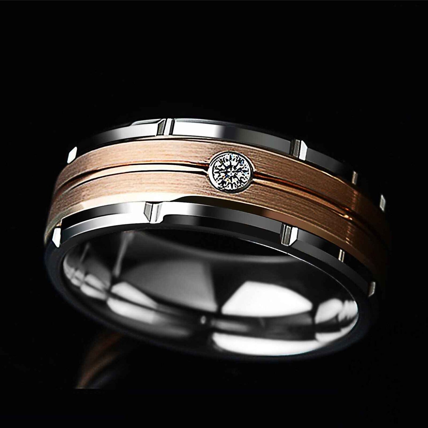 Buy 8mm Rose Gold Silver Tungsten Ring - A Striking Contrast