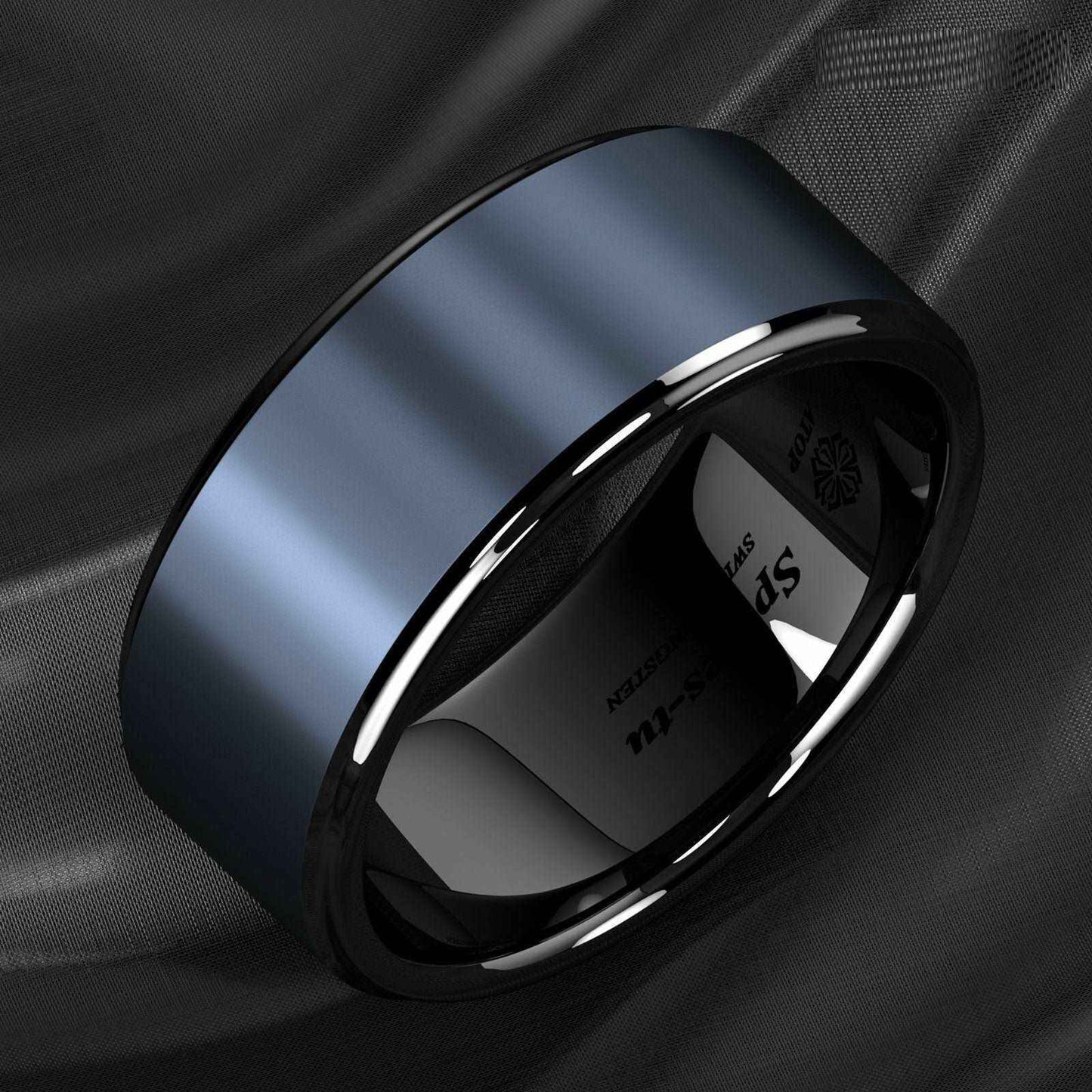 Buy Sea Blue Brushed Center Tungsten Ring (8mm)
