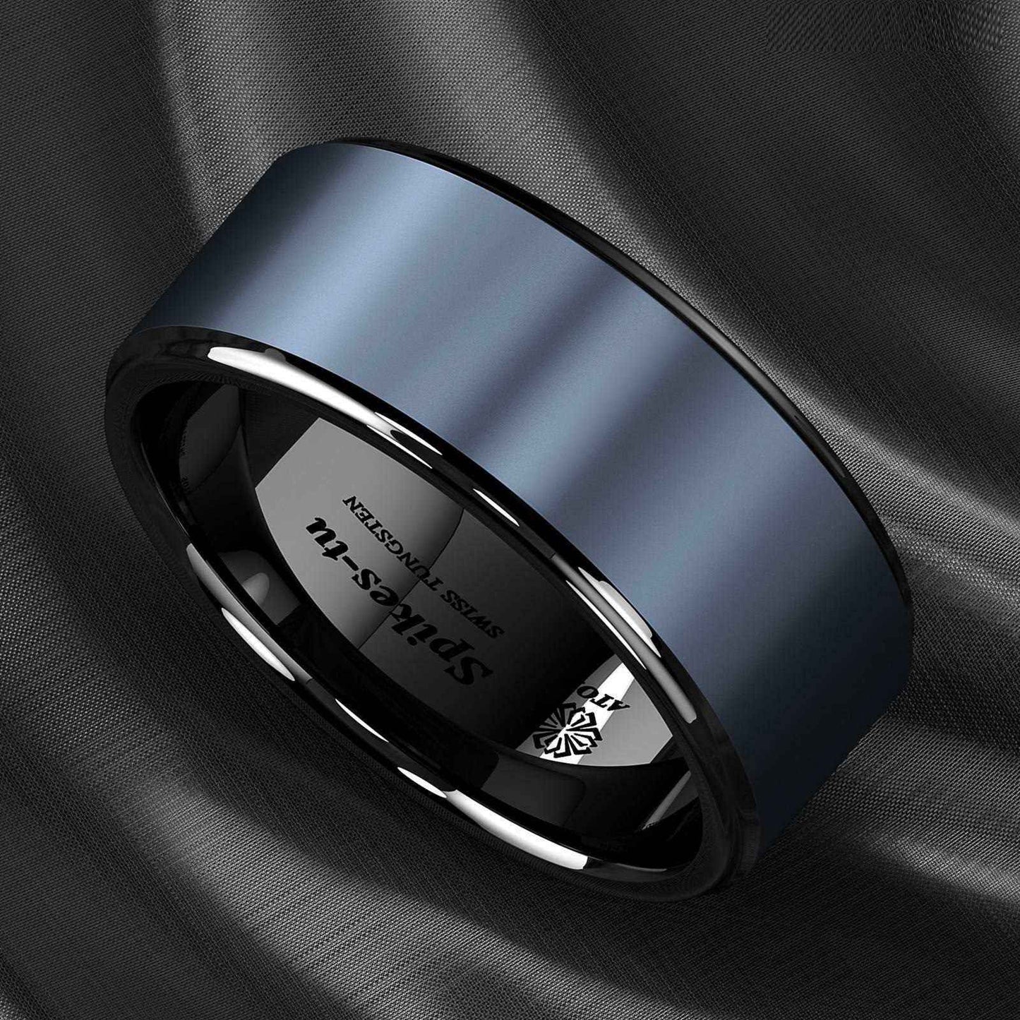 Buy Sea Blue Brushed Center Tungsten Ring (8mm)