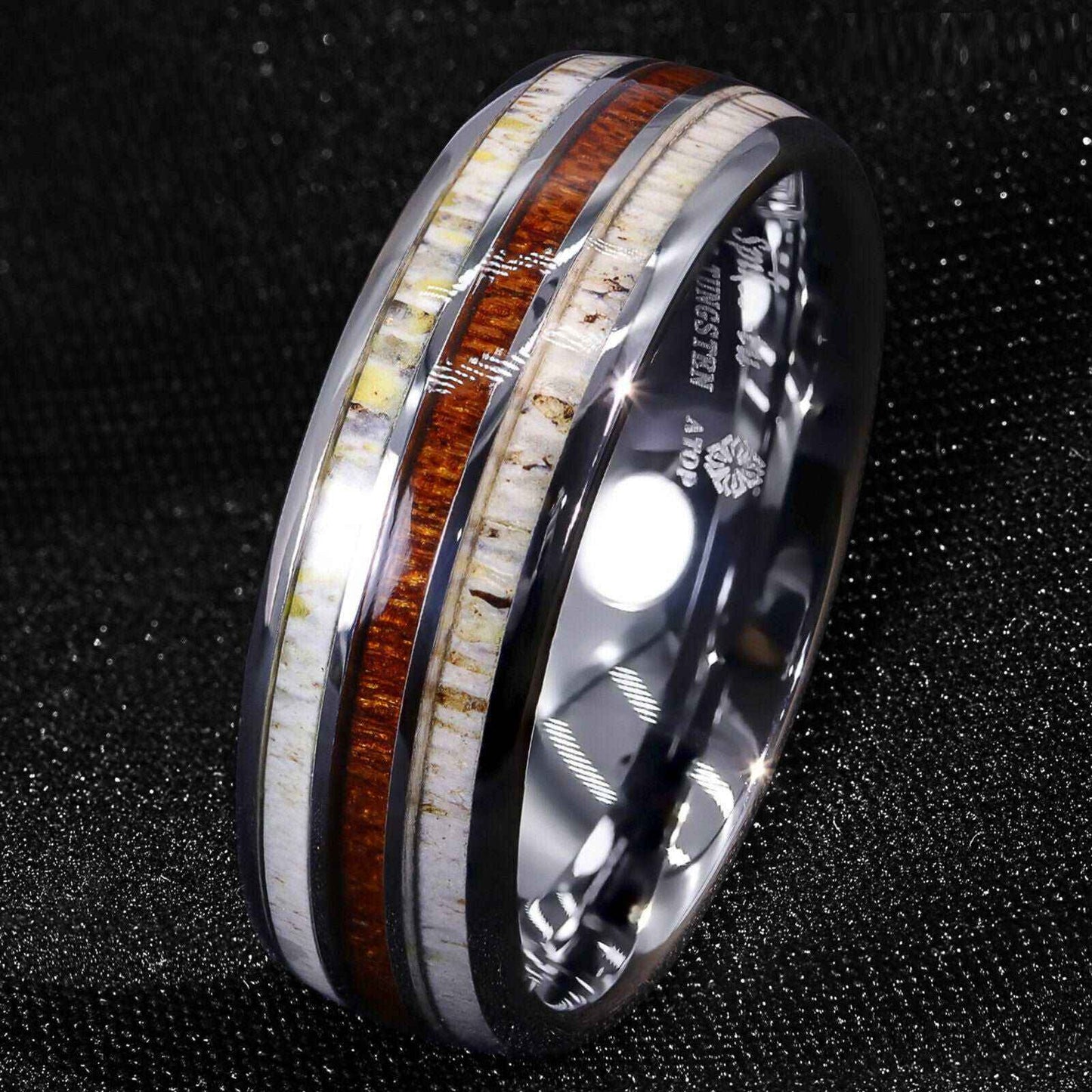 Buy 8mm Silver Abalone Wood Shell Tungsten Ring