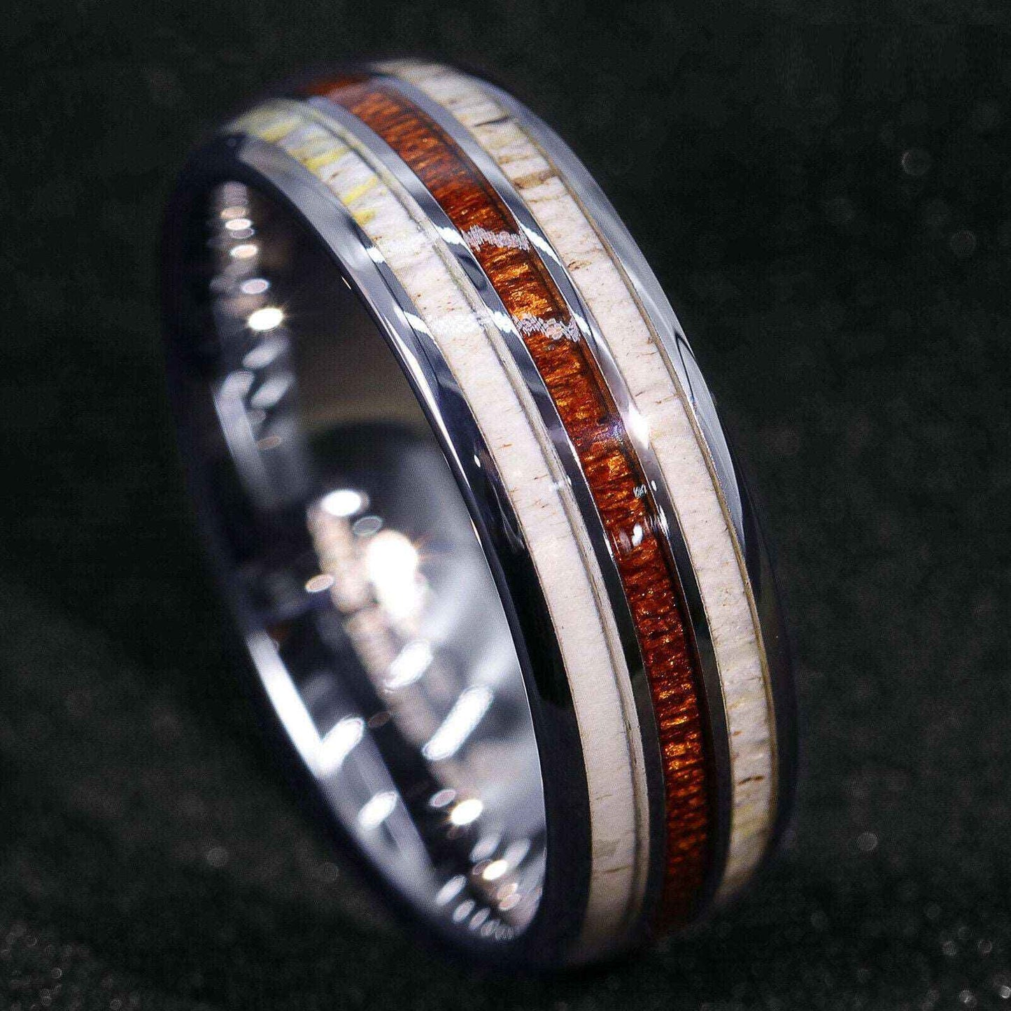 Buy 8mm Silver Abalone Wood Shell Tungsten Ring