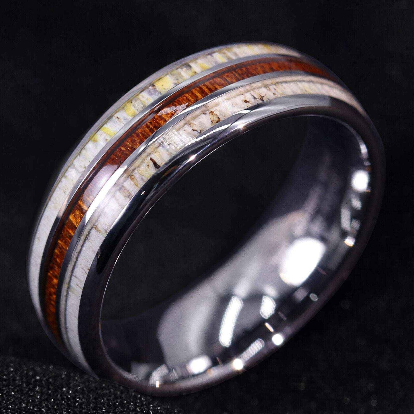 Buy 8mm Silver Abalone Wood Shell Tungsten Ring