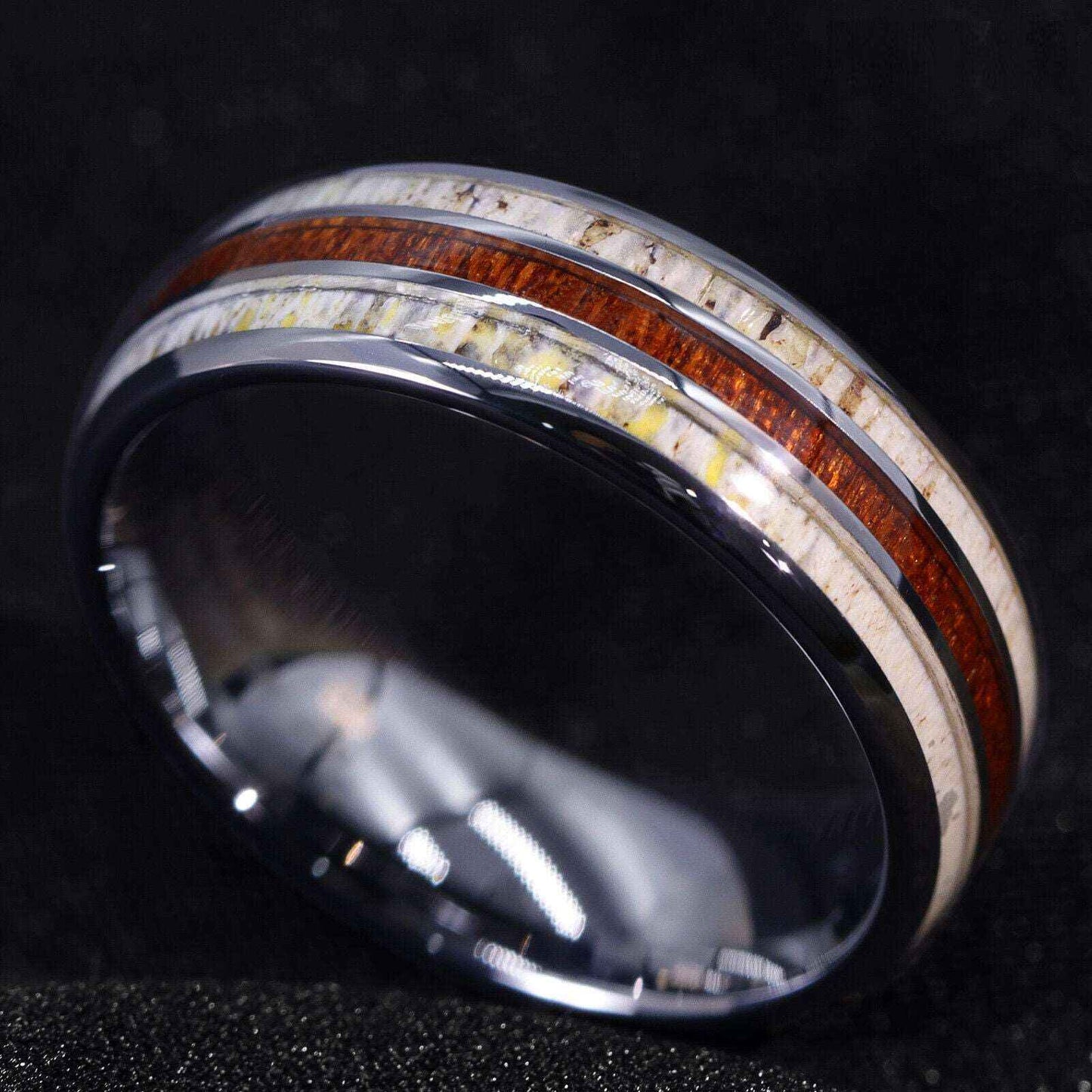 Buy 8mm Silver Abalone Wood Shell Tungsten Ring