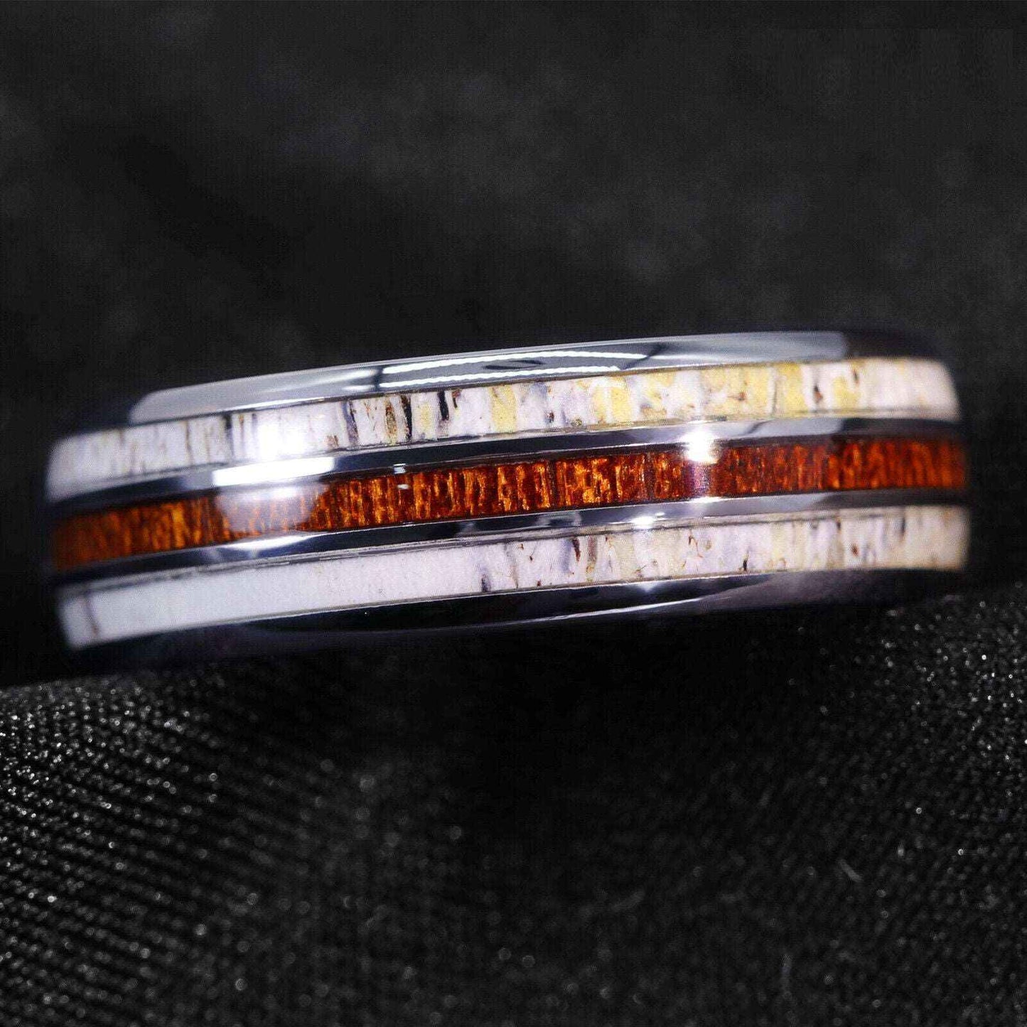 Buy 8mm Silver Abalone Wood Shell Tungsten Ring