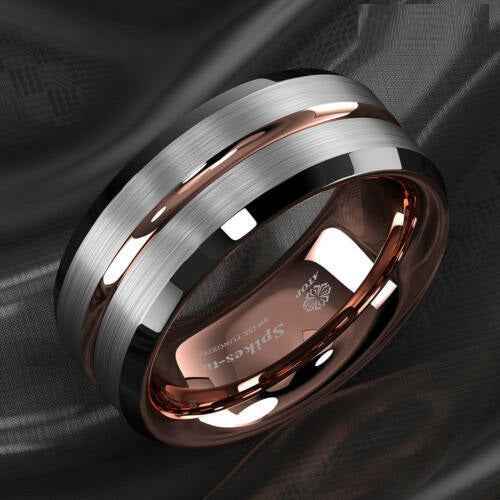 Silver Black Rose Gold Tungsten Ring 8mm