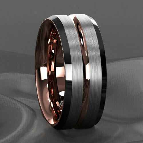 Silver Black Rose Gold Tungsten Ring 8mm