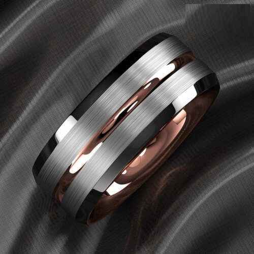 Silver Black Rose Gold Tungsten Ring 8mm