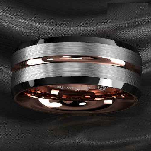 Silver Black Rose Gold Tungsten Ring 8mm