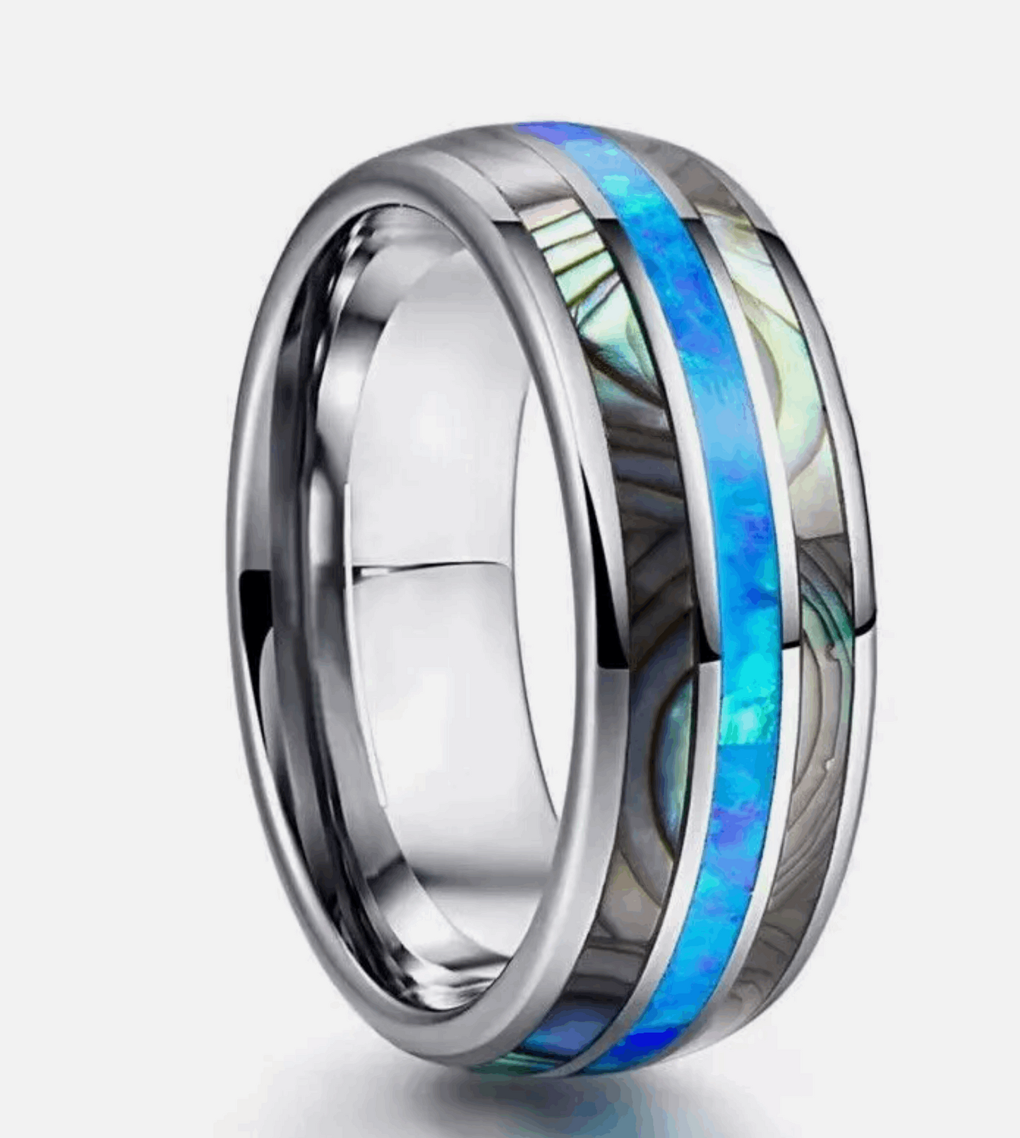 Silver Blue Opal Titanium Ring - Mens Rings Australia