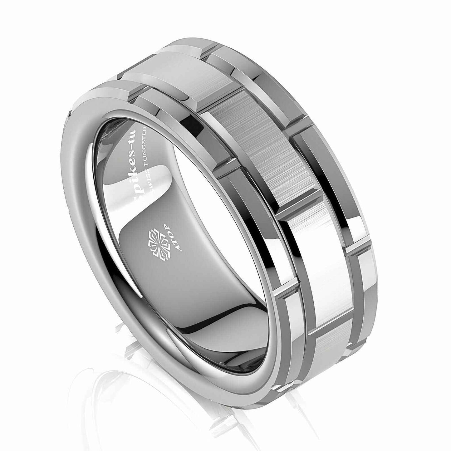 Silver Brick Pattern Tungsten Ring 8mm