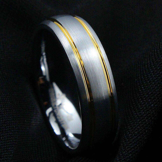 Silver Brushed 18k Gold Tungsten Ring (8mm)