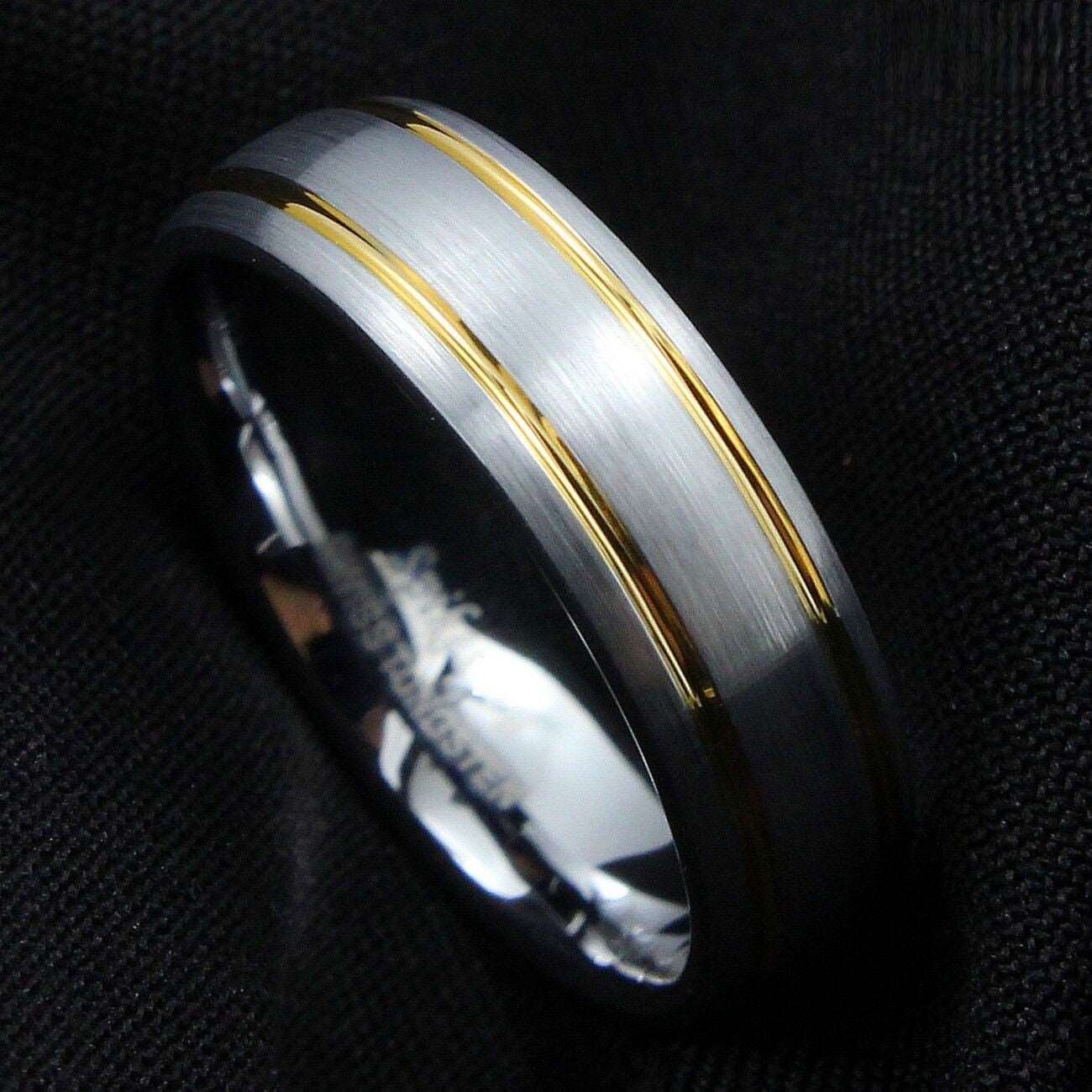 Silver Brushed 18k Gold Tungsten Ring 8mm - Mens Rings Australia