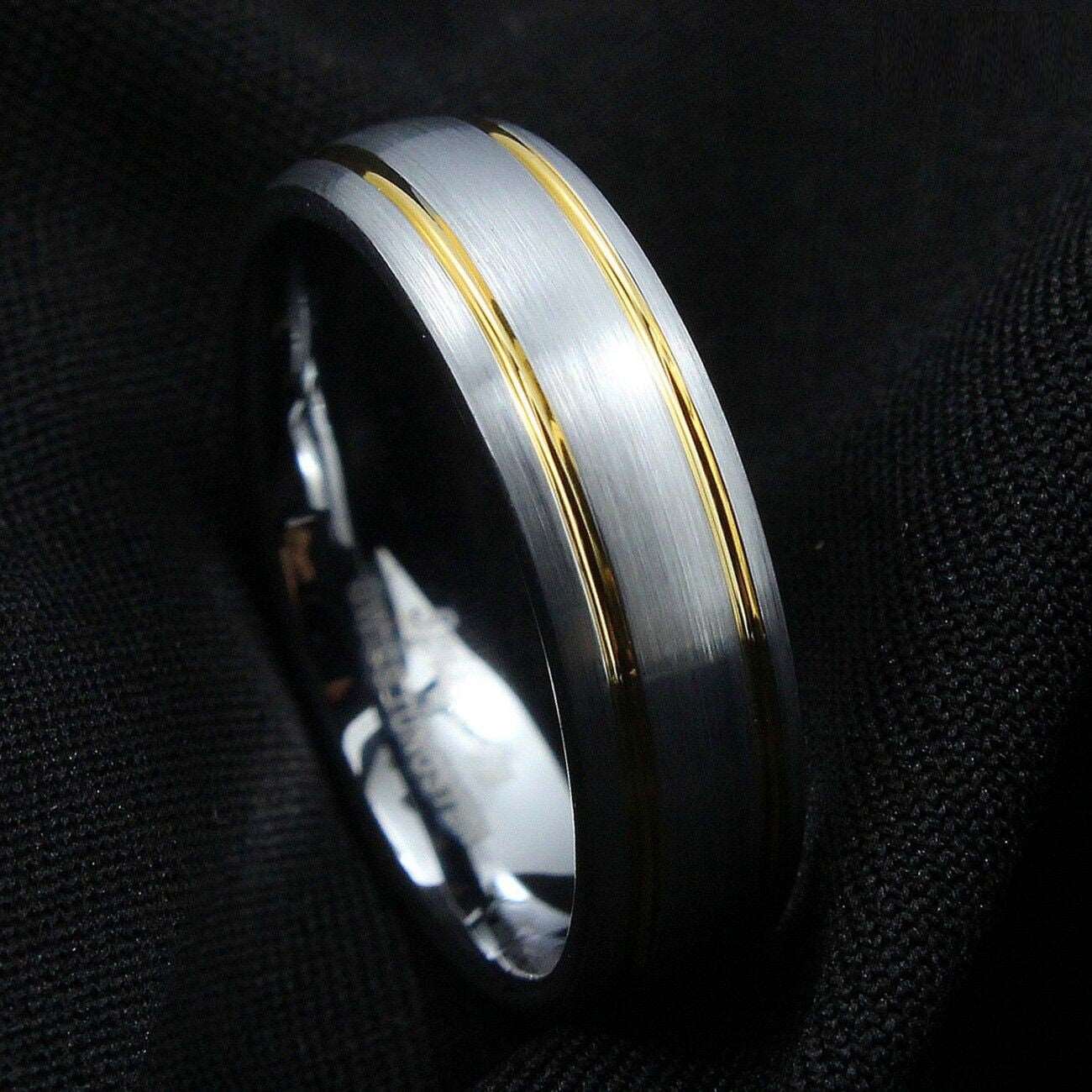Silver Brushed 18k Gold Tungsten Ring 8mm - Mens Rings Australia