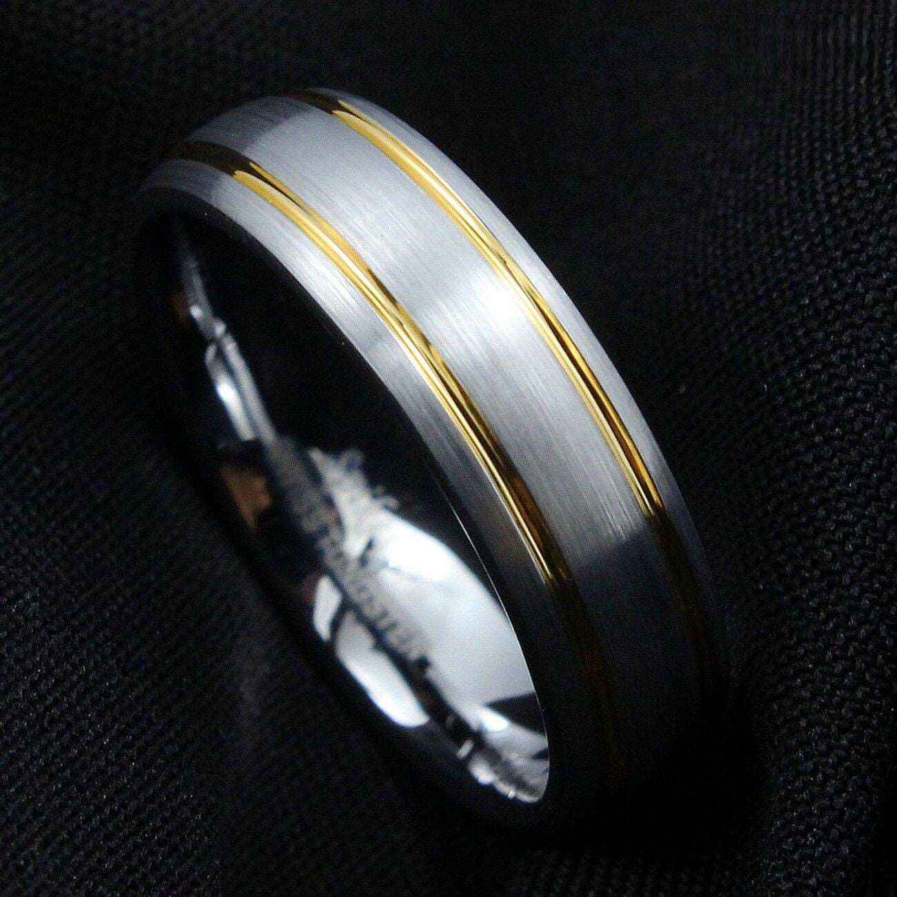 Silver Brushed 18k Gold Tungsten Ring (8mm)