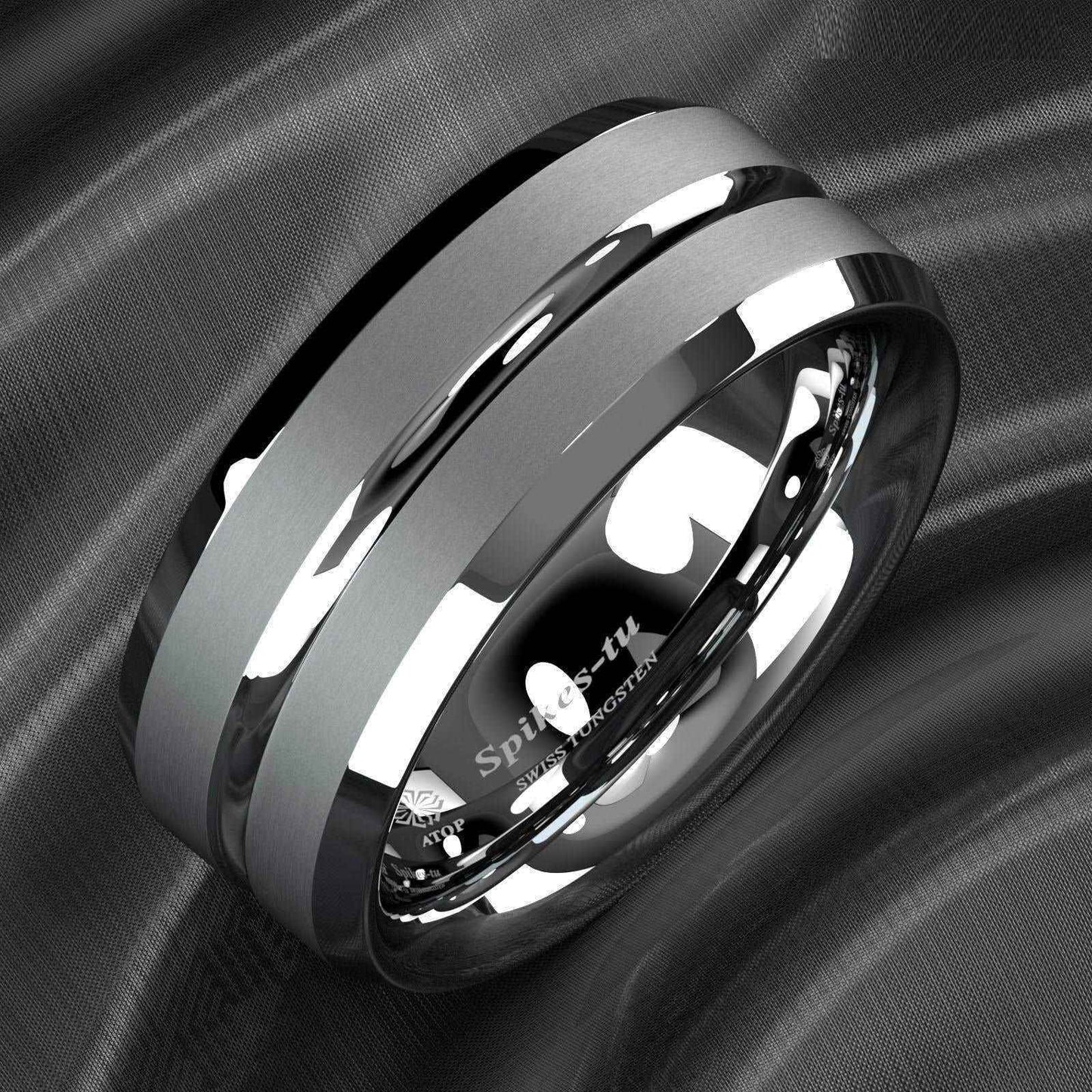 Buy 8mm Silver Center Channel Stripe Ring - Sleek & Durable