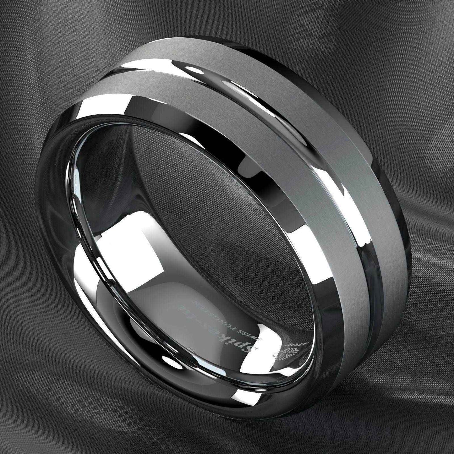 Buy 8mm Silver Center Channel Stripe Ring - Sleek & Durable