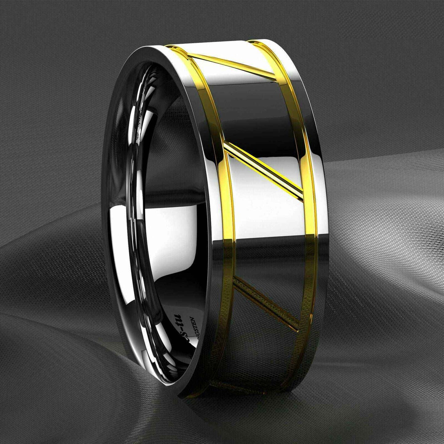 Silver Infinity 18K Gold Tungsten Ring (Wedding & Anniversary)