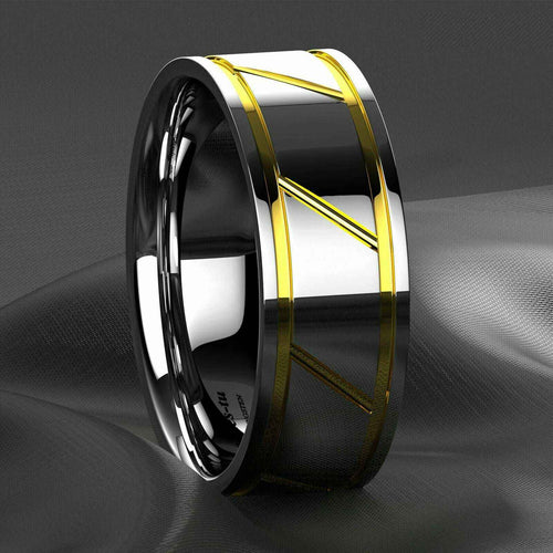Silver Infinity 18K Gold Tungsten Ring (Wedding & Anniversary)