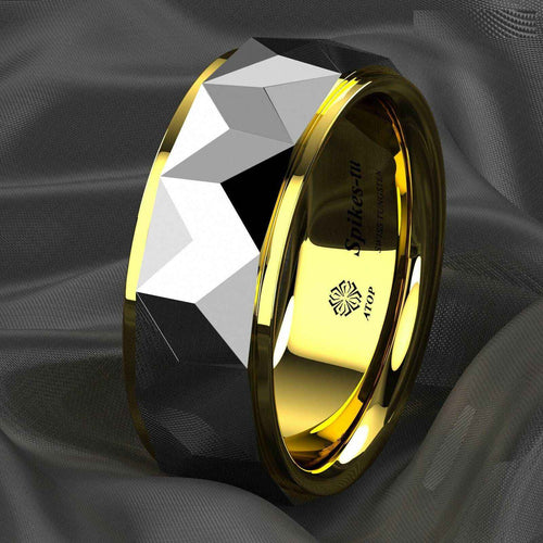 Silver Rhombus Tungsten 18k Gold Rings Mens (8mm)