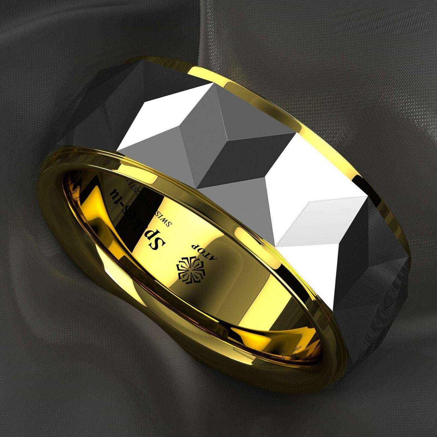 Silver Rhombus Tungsten 18k Gold Rings Mens (8mm)